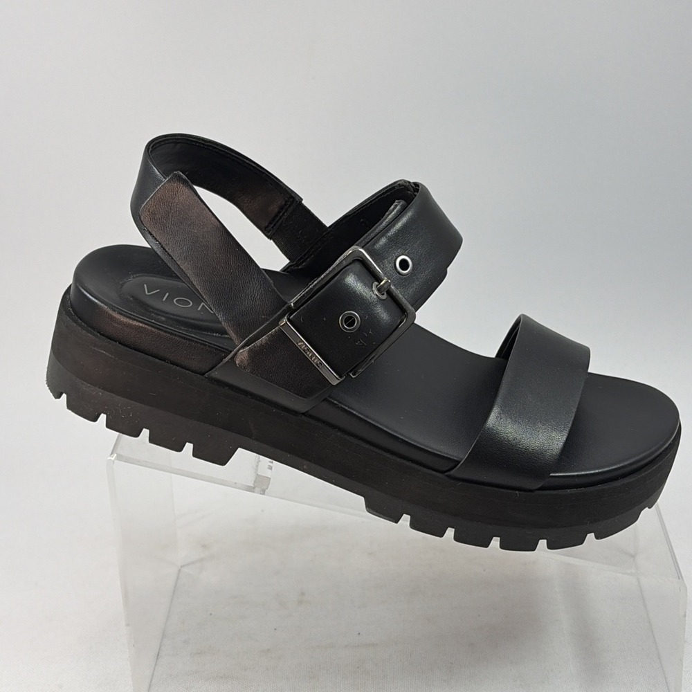 Vionic Torrance Platform Sandals Women's Size 7.5 Black Leather Strappy Orthotic - Picture 2 of 16